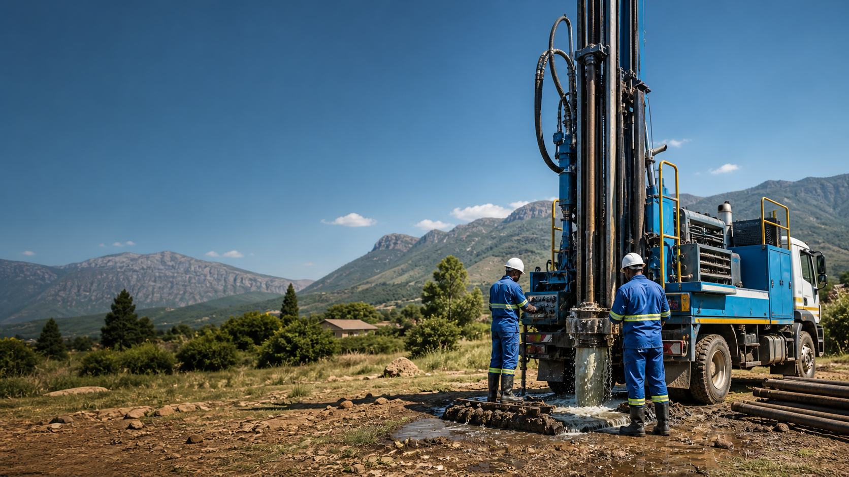 Professional borehole drilling rig operating on a South African property